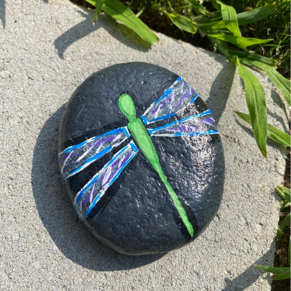 Hand Crafted Other - HAND CRAFTED  dragonfly hand painted beach stone garden rock paperweight decor